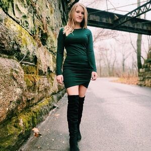 Dark green bodycon wrap dress